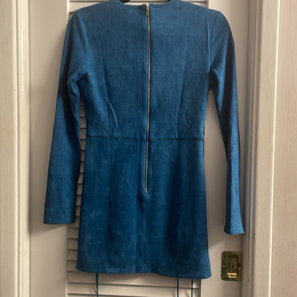 Oh Polly Tied and gone to Heaven Faux Suede Lace up Dress in Petrol Blue Size 8 - Picture 6 of 8